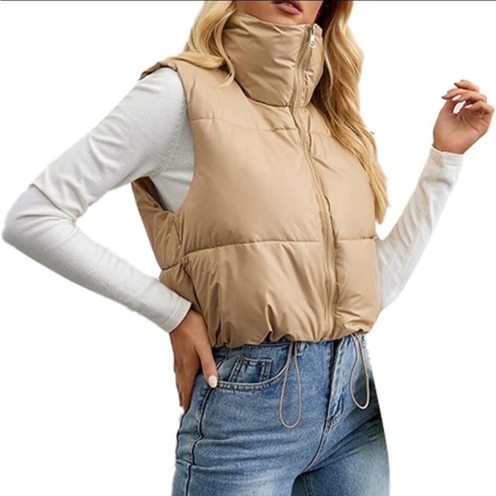 Tan cropped Puffer Vest